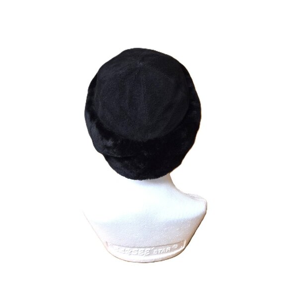 Vintage Black Pig Split Suede Russian-style Pillbox Hat Jackie O style Quiet Lux - Picture 4 of 6
